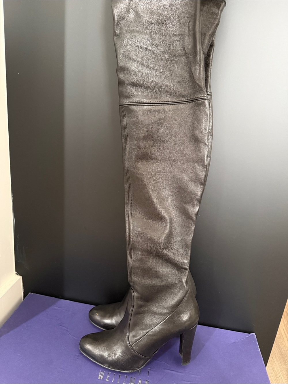 Stuart Weitzman Black Leather Over-the-Knee High Heel Boots